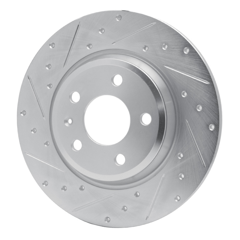 Audi Q5 Brake Rotor (1) - Rear Left - R1 Concepts - Drilled & Slotted - Silver - `08-`25